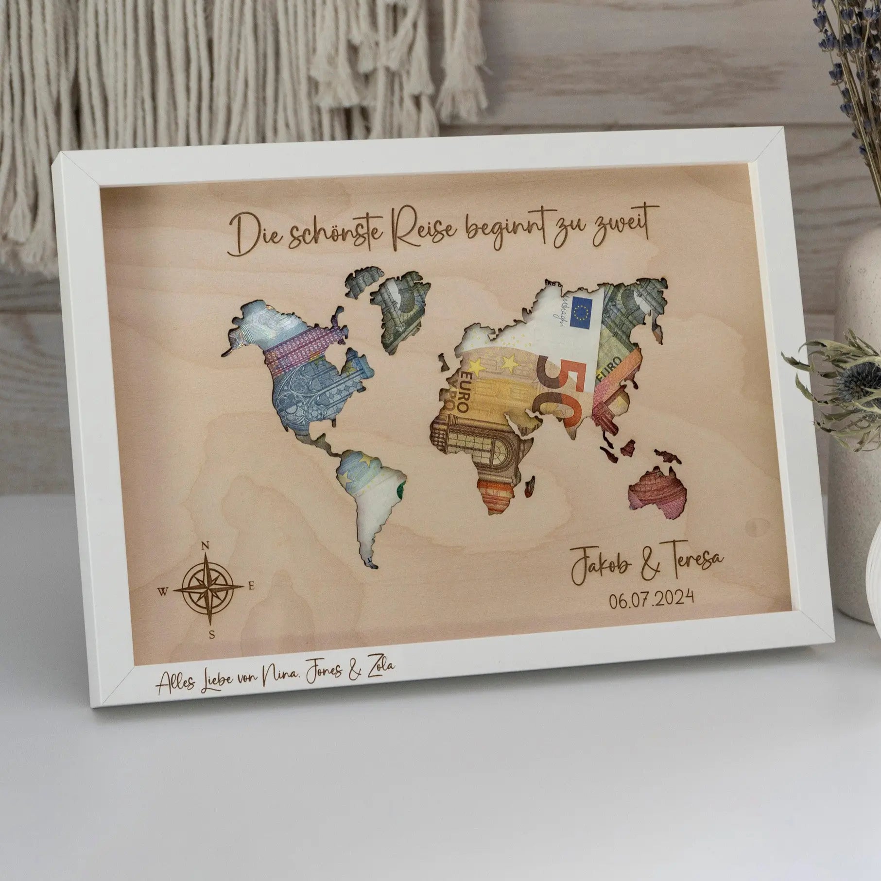 Putuo Decor Geldgeschenk Umschlag Holz - Reisekasse Mit Weltkarte Motiv